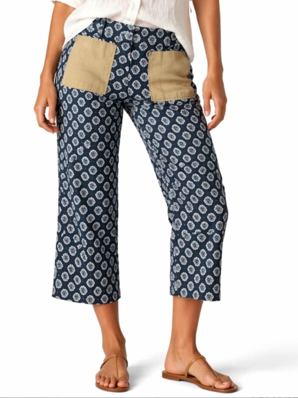Ann Taylor Factory Size 10 Cropped Straight Leg Pants Blue White